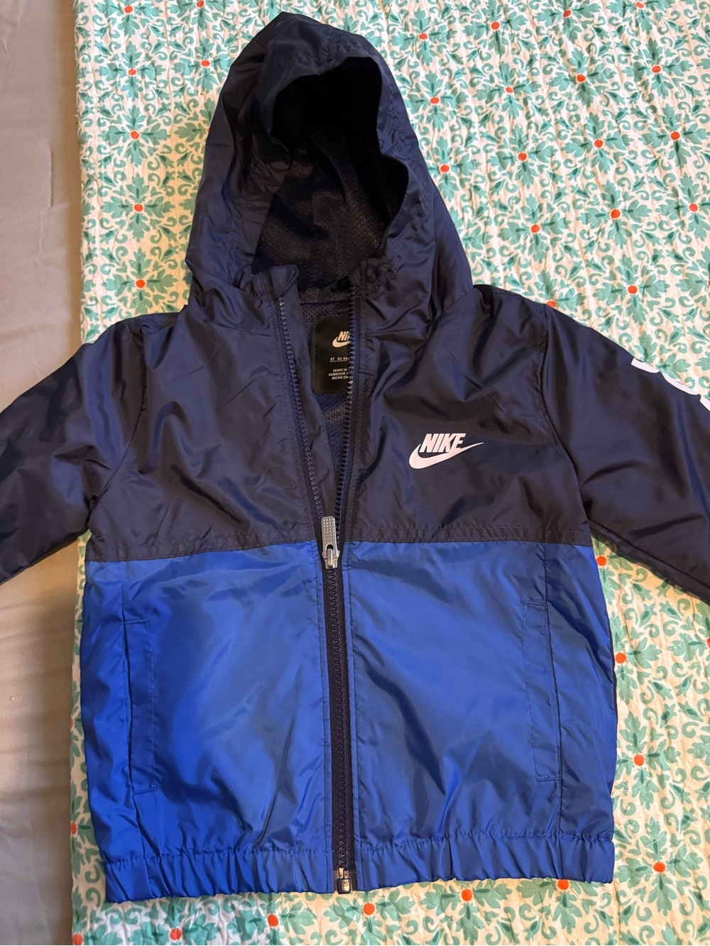 Nike Boys Navy and Royal Blue Hooded Rain Jacket